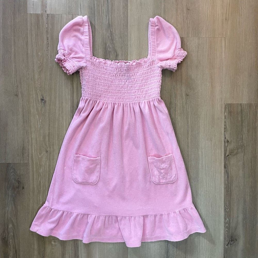 Juicy Couture Women’s Small Pink Ruched Baby Doll Mini Dress Terry Cloth